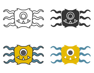 One eyed monster with tentacles. Set of icons in different styles.