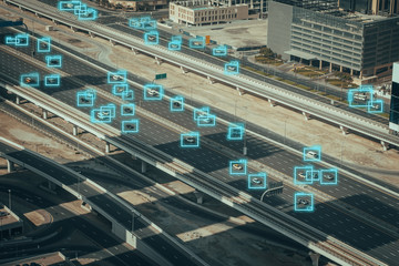 Traffic control systems. Ai or artificial intelligence, car analytics identify vehicles technology,...