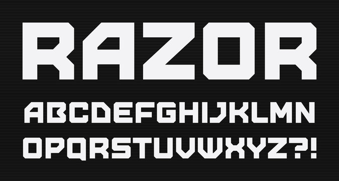 Modern Geometric Style Alphabet. Bold Square Font, Minimalist Type For Modern Futuristic Games And Cyber Security Logo, Digital Device And Hud Graphic. Minimal Style Letters, Vector Typography Design