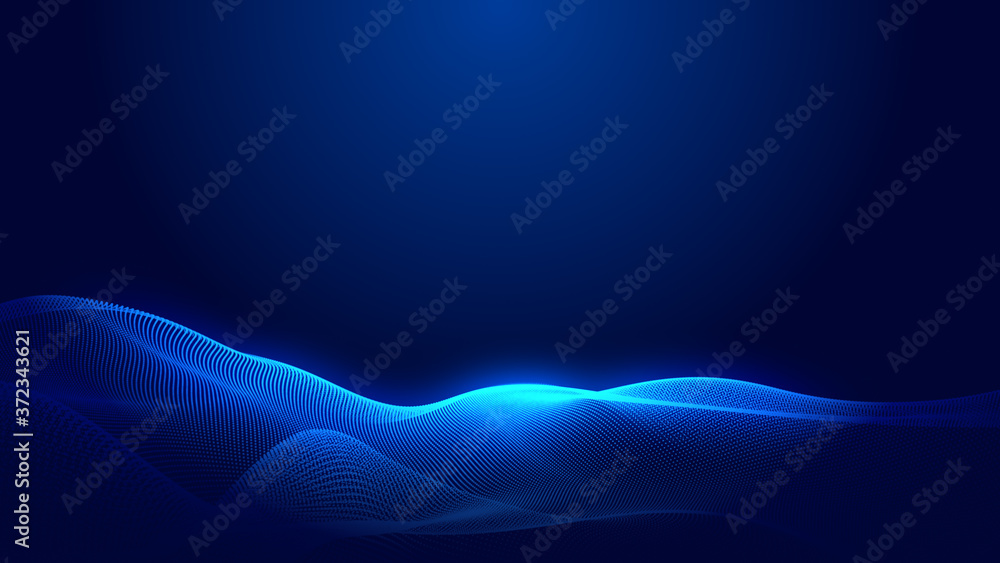 Poster dot blue wave light screen gradient texture background. abstract technology big data digital backgro