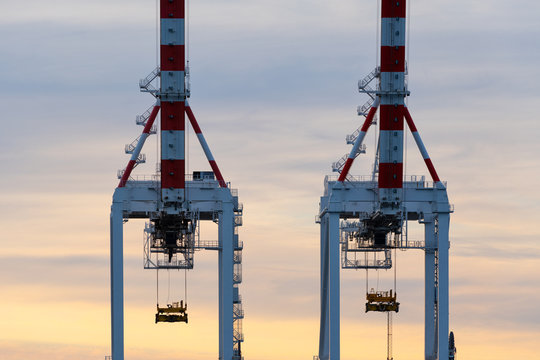 Port authority cargo cranes on wharf