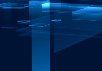 Obraz premium Cyber blue isometric neon city virtual reality background. Abstract technology innovation future digital background. 3d rendering.