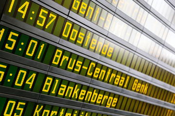 Train station time table in Bruges