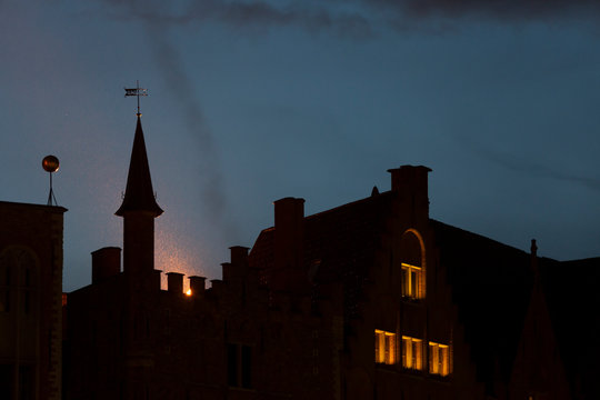 Silhouette of castle by night in Bruges