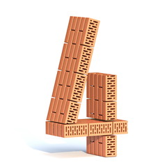 Brick wall font Number 4 FOUR 3D