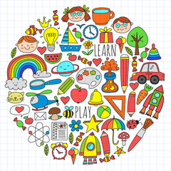 Online school, internet e-learning. Kindergarten and school.