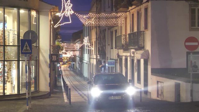 Christmas Lights Hanging In the Streets of In Downtown Ponta Delgada, San Miguel