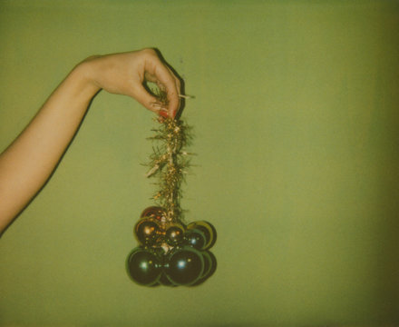 Old Polaroid photo of Christmas decorations