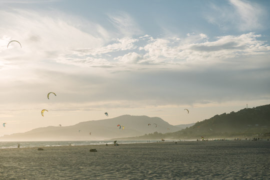 Kitesurfing at the sunset