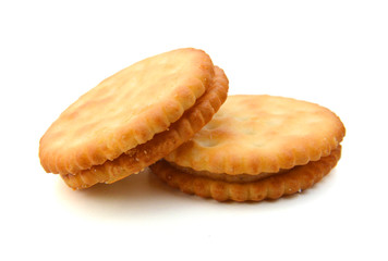 Two of peanut butter cookies on white background