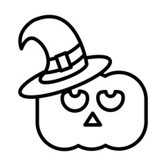 happy halloween, pumpkin with hat trick or treat party celebration linear icon design