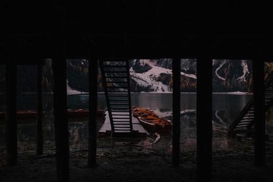 Braies lake at early morning
