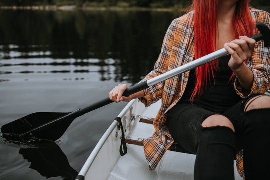 Closeup of Woman Rowing Boat