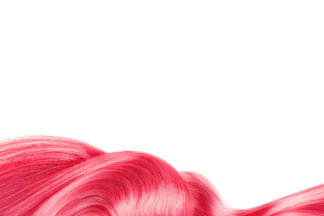 Pink shiny hair isolated on white. Background with copy space
