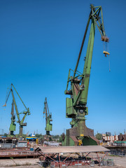 Fototapeta na wymiar Legendary cranes in Gdansk`s shipyard.