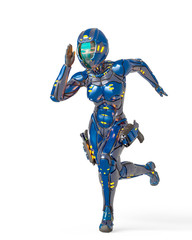 astronaut girl on sci-fi suit is running