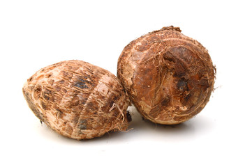 Closeup of taro on white background