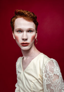 Male transgender with retro makeup