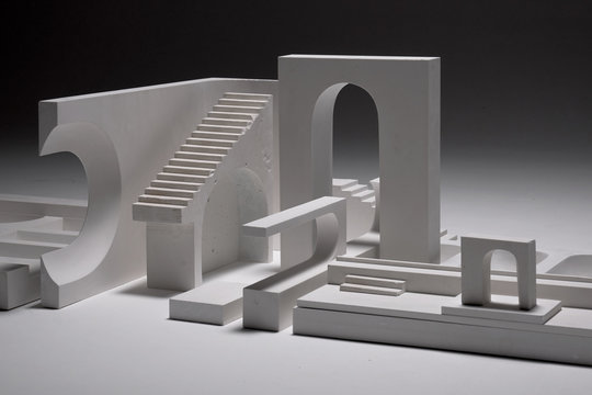Completed architectural model demo, architect and his work