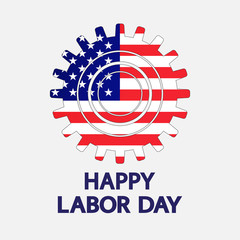 Happy Labor Day concept, greeting card, poster, banner. Gear Shaped American Flag on gray background, vector. 