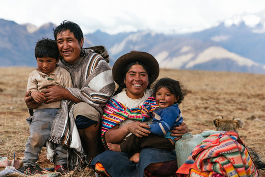 Family photo of indigenous people in Peru