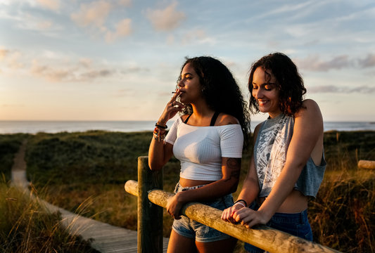 Portrait of two girlfriends