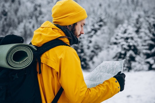 Young tourist traveling during winter holidays.