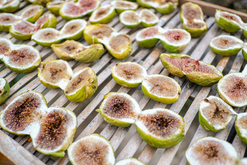 Traditional dried italian figs on sun light,healthy food,dry fruit,cilento