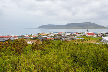 Fototapeta na wymiar View over town of Grundafjordur in Snaefellsnes peninsula in Iceland