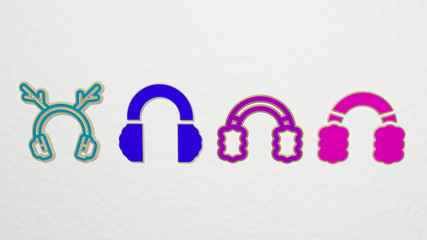 earmuffs 4 icons set, 3D illustration for background and construction