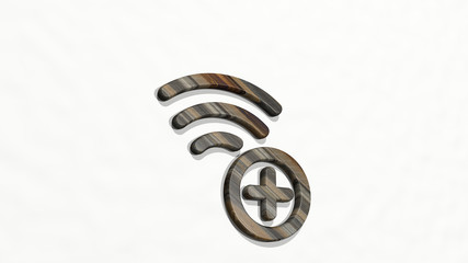 WIFI ADD 3D icon on the wall, 3D illustration for internet and connection