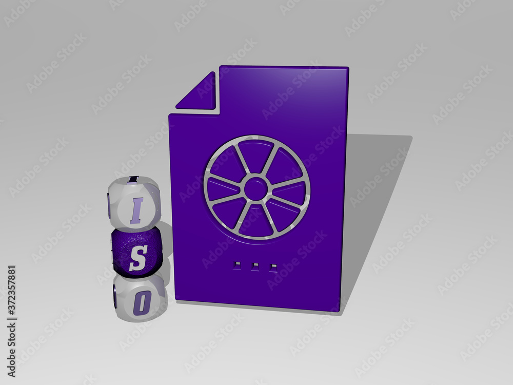 Poster 3d illustration of iso graphics and text around the icon made by metallic dice letters for the relat