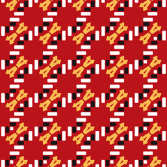 Vector seamless pattern texture background with geometric shapes, colored in red, yellow, black, white colors.