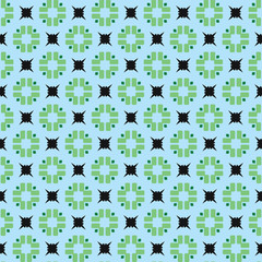 Vector seamless pattern texture background with geometric shapes, colored in blue, green, black colors.
