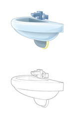 cartoon sketch scene with wash basin - illustration