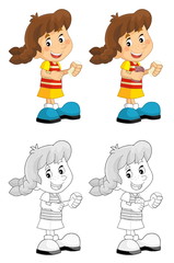 cartoon sketch girl washing on white background - illustration
