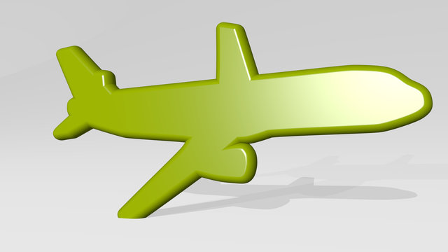 flying aeroplane 3D icon casting shadow, 3D illustration for background and blue