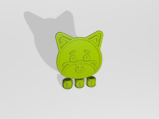 CAT 3D icon over cubic letters, 3D illustration for animal and background
