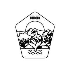 rhombus insignia badge with outdoor and mountains landscape with whale tail, silhouette style