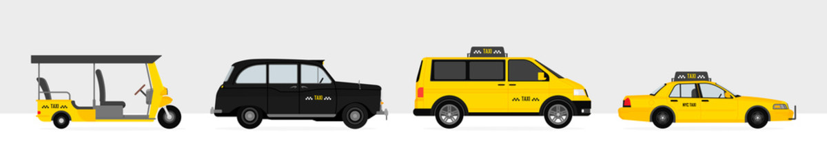 Vector set of world taxi cars and vehicles with yellow cab