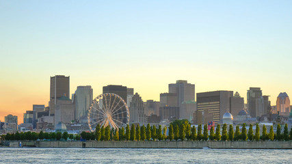Golden hour, View of the city of Montreal from Parc Jean Drapeau, Montreal, Quebec, Canada