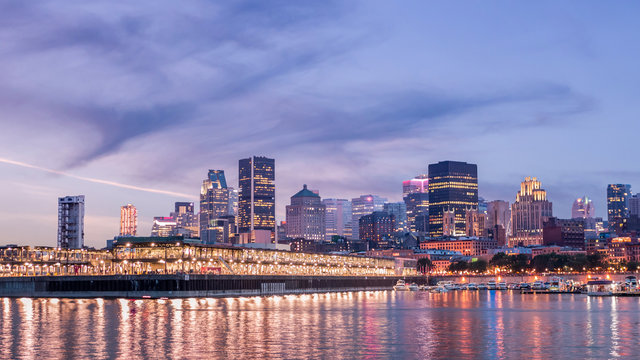 Night City View of the old port of Montreal, Montreal, Quebec, Canada