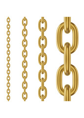 Golden metal chain. Realistic vector seamless chain for brushes and design.