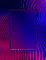 Abstract framed background. Colorful vibrant wavy design wallpaper. Creative graphic 2d illustration with centered frame. Trendy fluid cover with dynamic shapes flow.