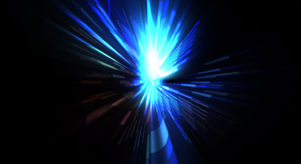 Futuristic lens flare. Light explosion star with glowing particles and lines. Beautiful abstract rays background.