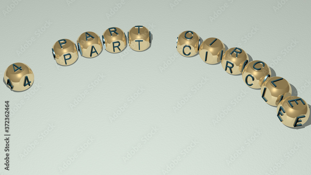Poster part circle text of dice letters with curvature, 3d illustration for background and abstract