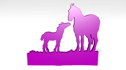 HORSE WITH SMALL ONE 3D icon casting shadow, 3D illustration for animal and background