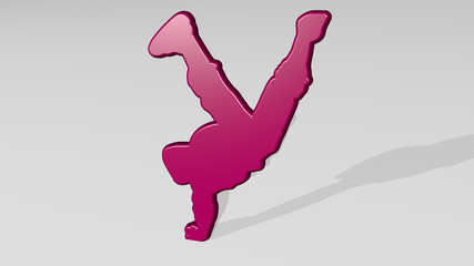 break dancing 3D icon casting shadow, 3D illustration for background and coffee
