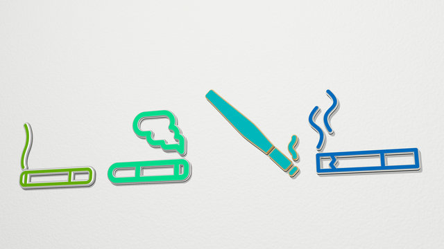 CIGARETTE 4 icons set, 3D illustration for background and smoke