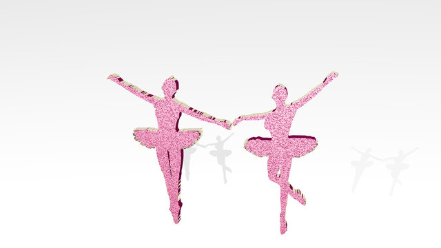 ballerina dancing made by 3D illustration of a shiny metallic sculpture on a wall with light background for ballet and dancer